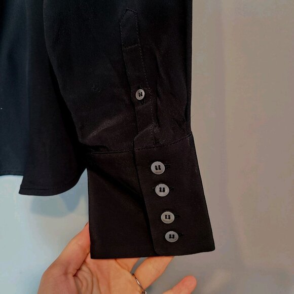 Numi The Simone Top Washable Silk Collared Black Minimalist Office New Old Money - Picture 6 of 11